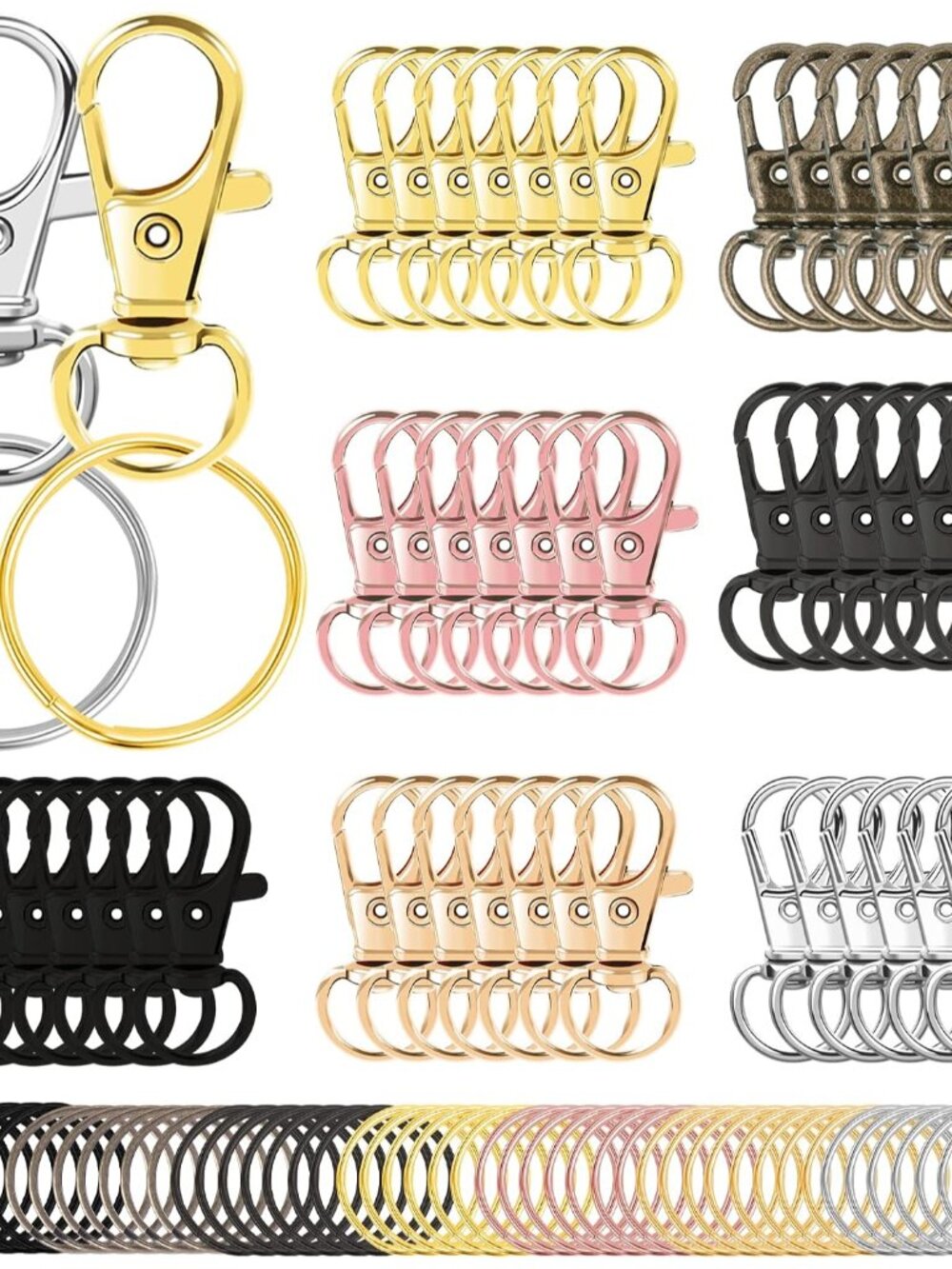 100 Pcs Multicolor Swivel Clasps Lanyard Snap Hooks with Key Rings
